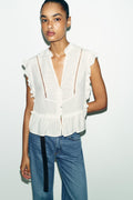 EMBROIDERED RUFFLE TOP