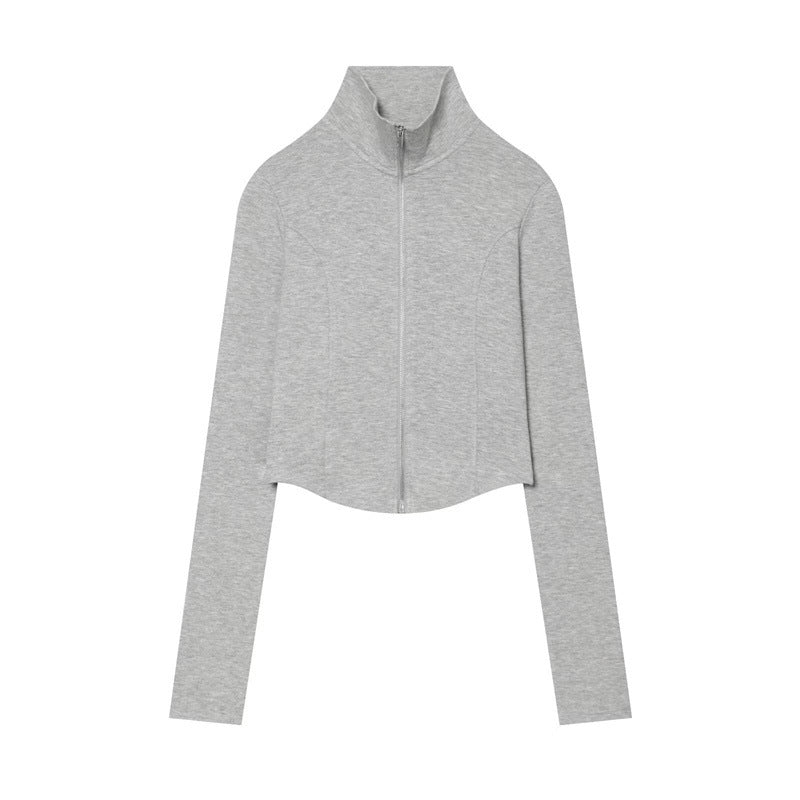 Cropped Zip Sweatshirt — High Collar