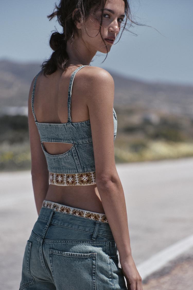 TOP Z1975 DENIM BIMATIÈRE CROCHET