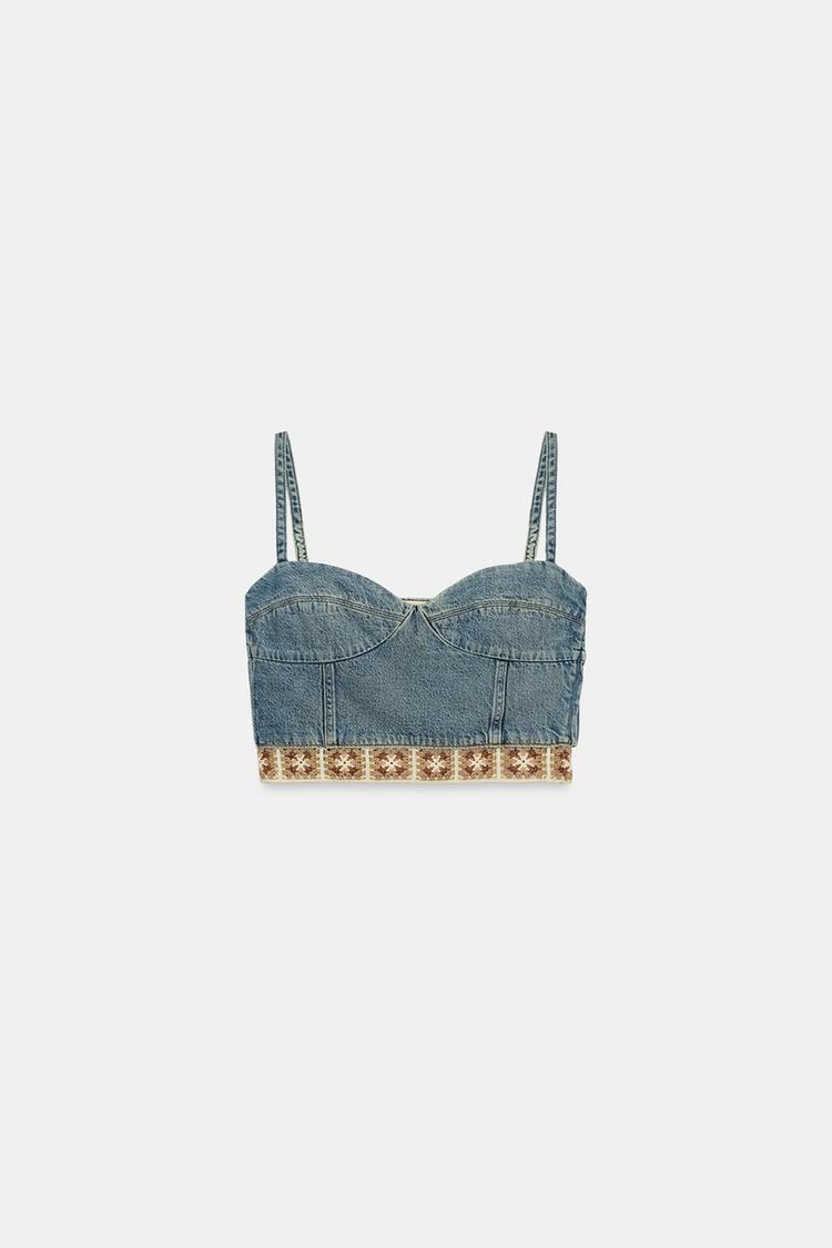 TOP Z1975 DENIM BIMATIÈRE CROCHET