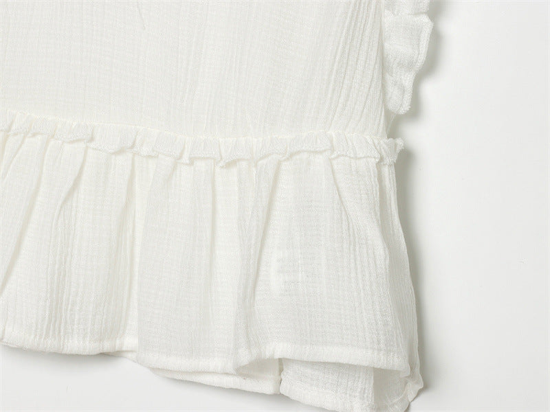 EMBROIDERED RUFFLE TOP