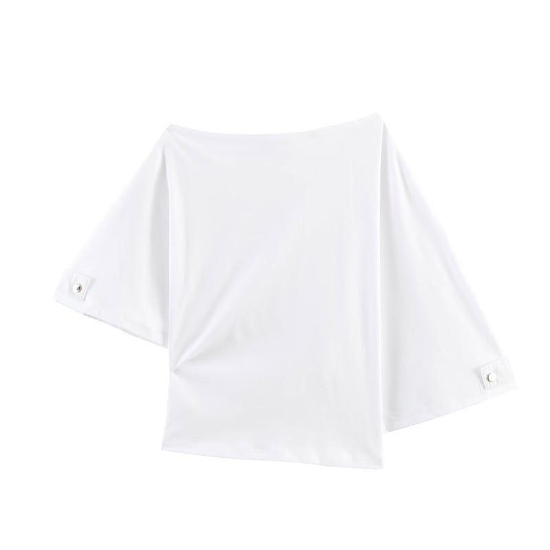 BUTTON BOAT NECK T-SHIRT
